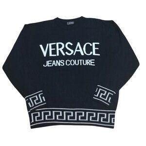 Versace Jean Couture Vintage Black and White Knit Crewneck Sweater